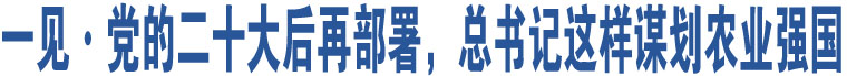 一見·黨的二十大后再部署，總書記這樣謀劃農(nóng)業(yè)強(qiáng)國