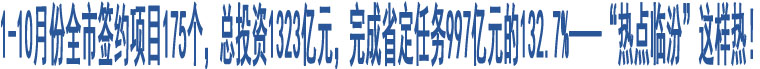 1-10月份全市簽約項(xiàng)目175個(gè)，總投資1323億元，完成省定任務(wù)997億元的132.7%——“熱點(diǎn)臨汾”這樣熱！