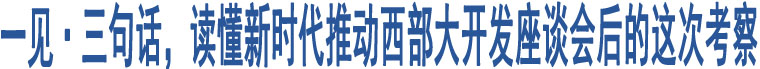 一見·三句話，讀懂新時代推動西部大開發(fā)座談會后的這次考察