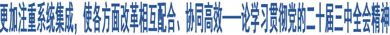 更加注重系統(tǒng)集成，使各方面改革相互配合、協(xié)同高效——論學(xué)習(xí)貫徹黨的二十屆三中全會精神