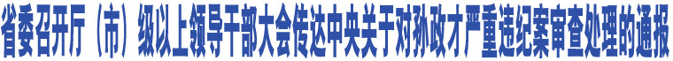 省委召開廳（市）級以上領(lǐng)導(dǎo)干部大會傳達(dá)中央關(guān)于對孫政才嚴(yán)重違紀(jì)案審查處理的通報